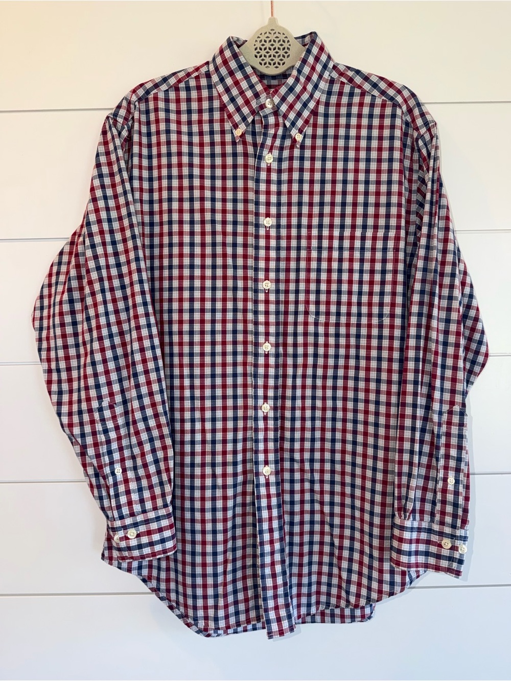 Brooks Brothers 346 Mens Small Button Down Shirt Red Blue Gingham Plaid Preppy